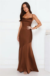 Brilliant Belle Satin Maxi Dress Brown